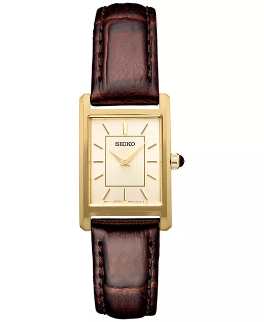 Women'S Essentials Brown Leather Strap Watch 19Mm